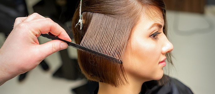 理发师梳直女性头发横幅沙龙化妆品女士造型师困窘发型理发发型设计工具图片