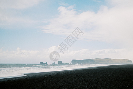 冰岛维克海滩黑沙海岸海洋悬崖巨魔荒野火山波浪支撑电影照片图片