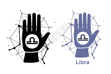 手与孤立在白色背景上的天秤座符号 占星算命艺术 星座涂鸦设计图片