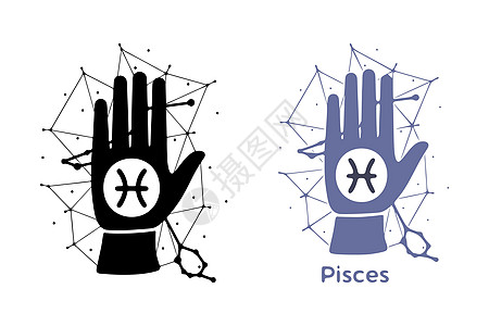 与白背景上的Pisces符号隔离 星座财富告诉艺术 星座图案设计图片