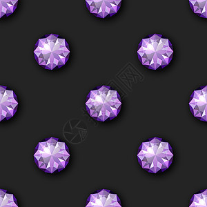 矢量无缝图案与 3d 逼真的紫色宝石 水晶 黑色水钻 珠宝概念 设计模板 宝石 水晶 水钻或宝石 顶视图图片