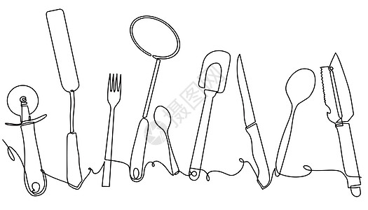 餐具背景草图 隔离厨房用具单线绘图 烹饪设计海报 矢量插图 掌声绘画盘子框架刀具男人涂鸦咖啡店用餐工作房子图片