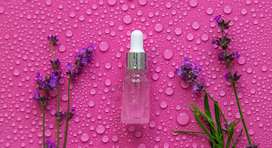 含熏衣草基本油的化妆品 有选择性的焦点身体香水保湿治疗血清植物群香气疗法润肤瓶子图片