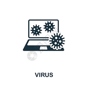 用于模板 网络设计和信息图的单色简单电脑化图标 VIV 图标温度危害疾病微生物感染危险面具细胞生物学警告图片