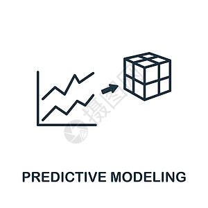 预测性建模图标 单色简单线条数据科学图标 用于模板 网络设计和信息图软件报告知识洞察力数据库接口算法建筑学技术顾客图片