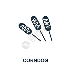 Corndog 图标 用于模板 网络设计和信息图的单色简单线条快餐图标小吃油条热狗食物街道玉米插图香肠标识油炸图片