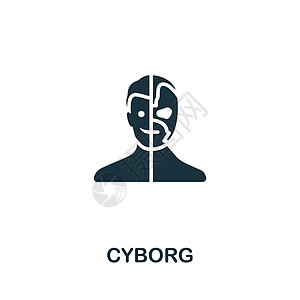 Cyborg 图标 单色简单线 用于模板 网络设计和信息图的未来技术图标标识科学商业头脑数据智力电子电路电脑控制图片