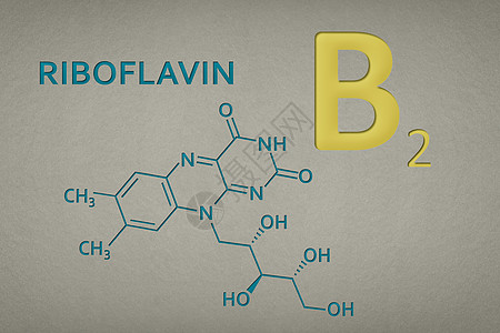 维他命B2 纸质背景上的里波夫拉文分子 维他命的骨骼配方b2肋骨拉文绘画生物医疗原子绿色化合物黑色插图黄色生物学图片