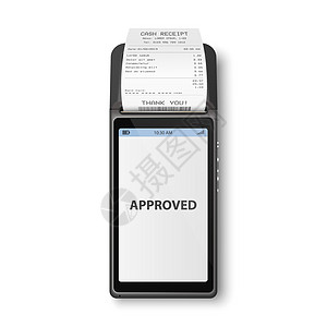 矢量 3d NFC 支付机 具有已批准的状态和纸质账单 收据隔离 WiFi 无线支付 POS 终端 机器设计模板 银行支付非接触图片