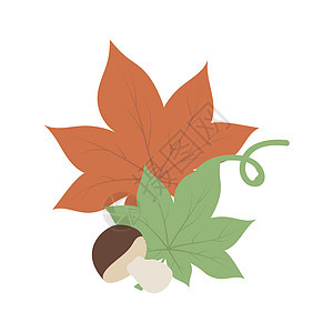 含有叶叶和蘑菇半平板彩色矢量物体的秋季成分图片