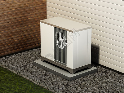 建筑物外面的空气源热泵站在外面活力技术电气发泄状况安装气候机器空调护发素图片