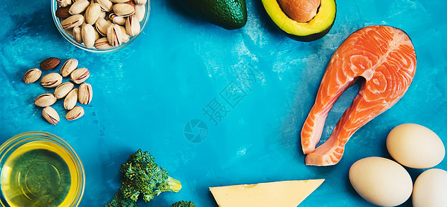 Keto饮食 蓝底食物 选择性焦点工作室美味奢华营养海鲜木板用餐牛扒小吃宏观图片
