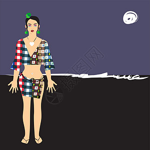 印度尼西亚巴厘岛沙龙莫提夫的海滩服装插图墙纸框架沙滩蜡染装饰品指导裙子纺织品图案横幅图片