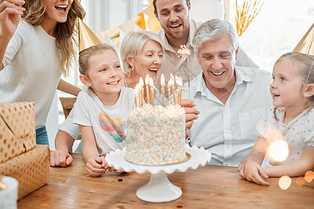 蜡烛现在凉爽多了 一个幸福的家庭在家里庆祝生日图片