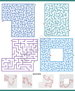 迷宫游戏图表设置与解决方案测试幼儿园工作簿教育设计卡通片收藏出口插图活动图片