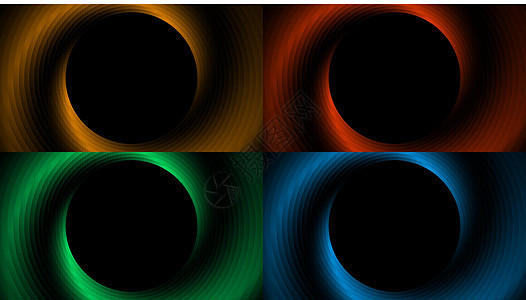 一组抽象的金 红色 绿色和蓝色颜色圆环 以黑色背景隔离的螺旋线模式图片