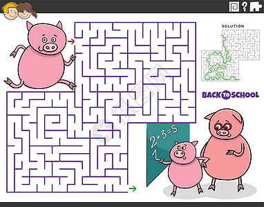 玩有卡通小猪学生跑到学校的迷宫游戏图片