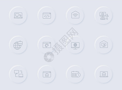 圆橡胶按钮上的家用灰色矢量图标网络远程商业笔记本电脑橡皮技术用户移动应用图片
