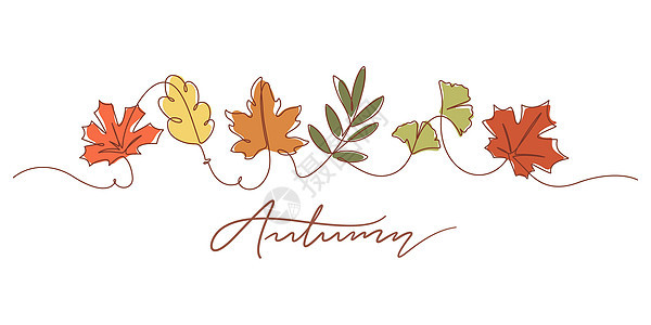 绘制一行秋叶和秋季打字图背景图片