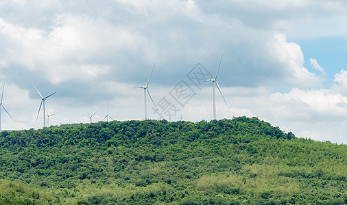 风能 风力 可持续的可再生能源 风力涡轮机发电 蓝天山上的风车农场 绿色科技 可再生资源 可持续发展行星发电机天空蓝色环境创新生图片