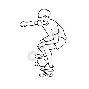 带微笑图解的滑板男子艺术一行 手画在白色背景上与世隔绝的矢量图片