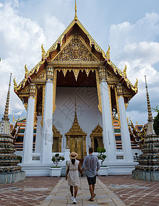 泰国曼谷的Watho Pho寺 曼谷的仰靠布吉达庙天际蓝色宗教雕塑大理石旅游奢华建筑地标历史图片