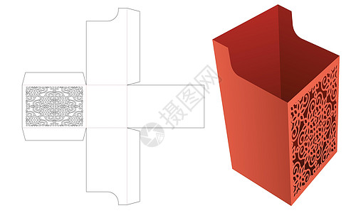 纸板文具箱 内装有植物腐蚀的死板切除模板和3D模型图片