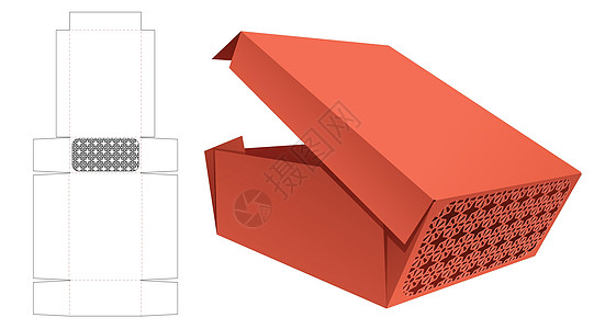 折叠面包箱 装有固定模式的死板剪切模板和3D模型图片