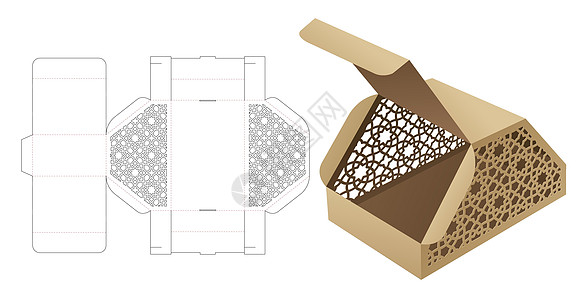 阿拉伯模式的胸部框死字模板和 3D 模型图片