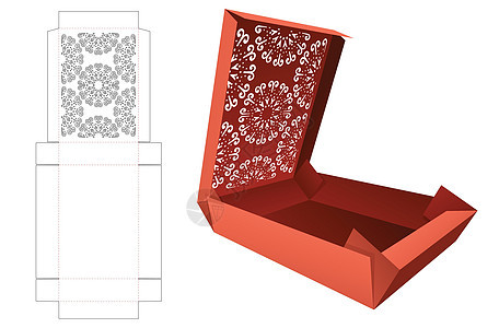 纸板印刷折叠翻盖盒模切模板和 3D 模型图片