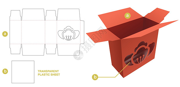 装有中国花窗和塑料板的纸板包装板切死模板图片