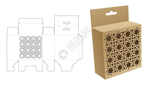 使用有固定阿拉伯模式的挂牌包装死剪切模板和 3D 模型图片