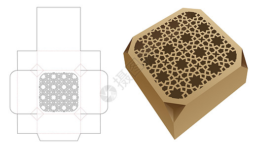 带有静态阿拉伯模式的沙发角箱 被剪切的模板和3D模型图片