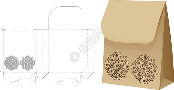 剪切模板和 3D 模拟文件纸板贮存零售盒子食物枕头推介会插图礼物木板图片