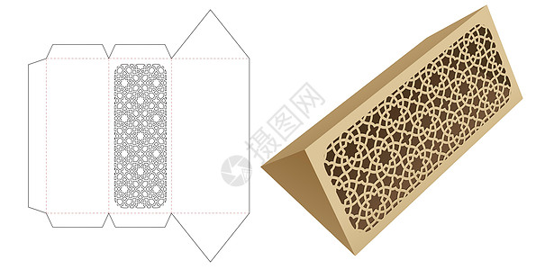 带有有静态阿拉伯模式的三角框死切模板和 3D 模型图片