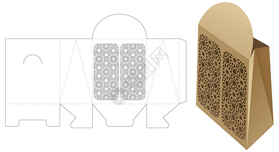 带有阿拉伯语模式的翻转袋死切模板和 3D 模型图片