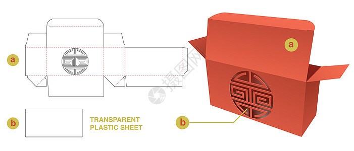装有中式和透明塑料薄板的包装箱死切模版图片