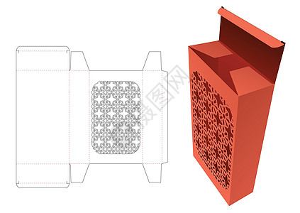 纸板盒 内装有固定模式式窗口死亡剪切模板和 3D 模型图片