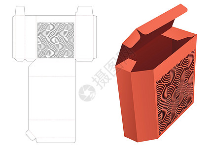 带有静态模式的充气箱槽切除模板和 3D 模型礼物食物枕头商品盒子插图木板产品卡片蓝图图片