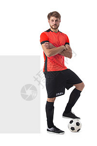 孤立于白色的足球玩家广告游戏横幅空白运动员海报广告牌训练展示红色图片