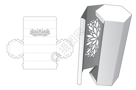 带有侧翻转死胎切割模板和3D模型的高六边角悬浮容器图片
