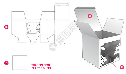 装有丛林窗口和透明塑料布的包装箱死板切除模板图片