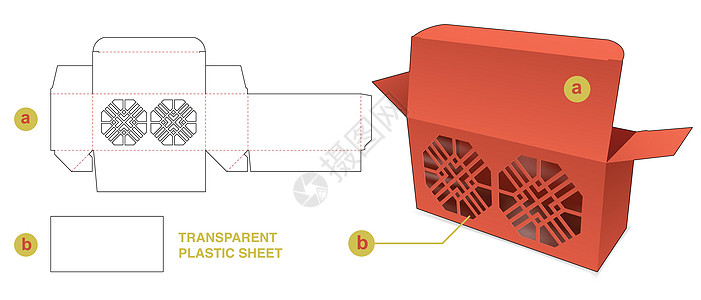 装有中国八角形和透明塑料薄板的中八角形质箱图片