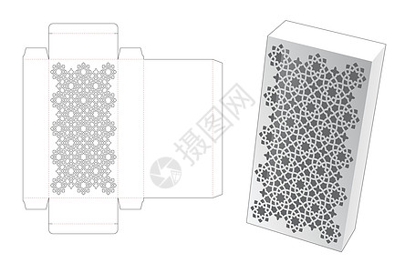 带有已保存模式窗口死切剪切模板和 3D 模型的框纸板糖果蓝图商品卡片模切贮存推介会商业产品图片