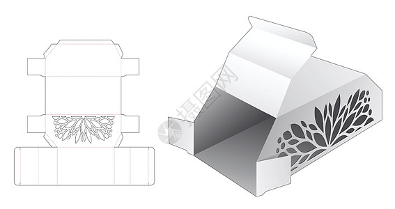 Stencile 2 个有色盒的死剪切模板和 3D 模型图片