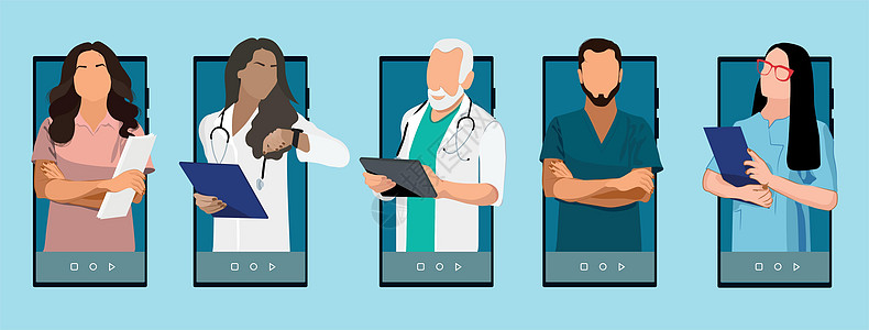 医生在电话上卡通片药品诊所合作互联网医院屏幕现实手机生物学图片