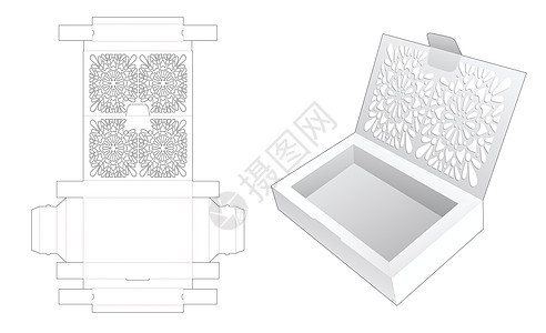 纸板翻转盒 在折叠死亡剪切模板和 3D 模型上粘贴图片