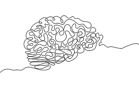 大脑手绘图标连续线条绘制 人体器官创意抽象艺术背景时尚概念单行设计 轮廓简单图像黑白颜色矢量理论绘画草图插图半球解剖学疾病卡通片图片