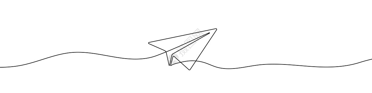 纸平面的连续线绘制 飞机线性图标 一行绘图背景空气创造力航空天空玩具折纸邮件自由草图涂鸦图片