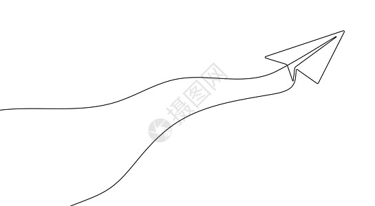 纸平面的连续线绘制 飞机线性图标 一行绘图背景白色旅行邮件空气插图商业草图折纸涂鸦概念图片